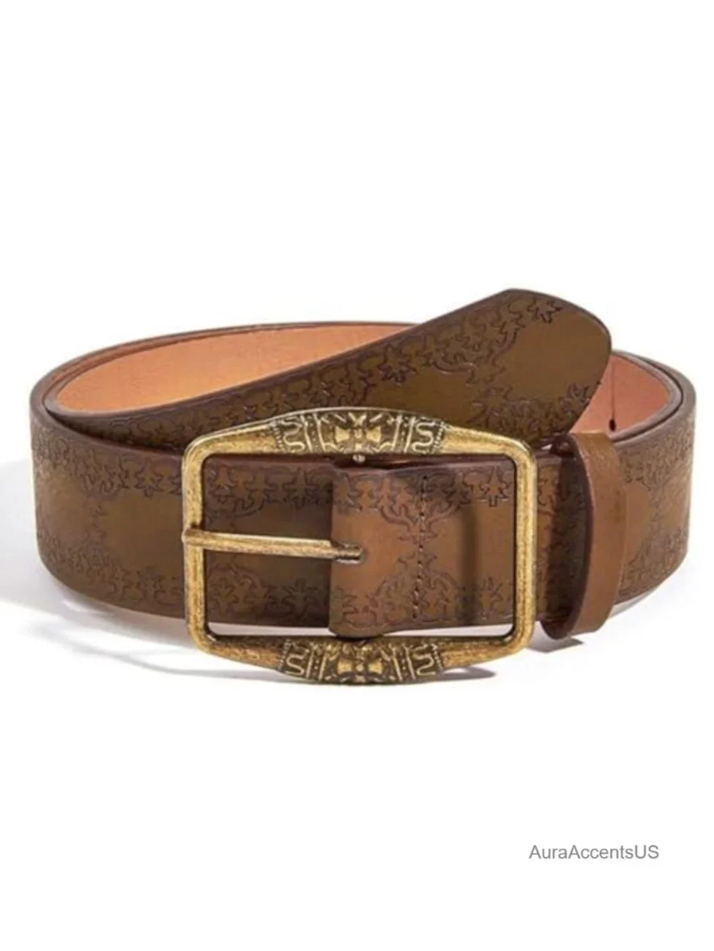 Vintage Western Faux Leather Belt Metal Buckle Country Cowgirl